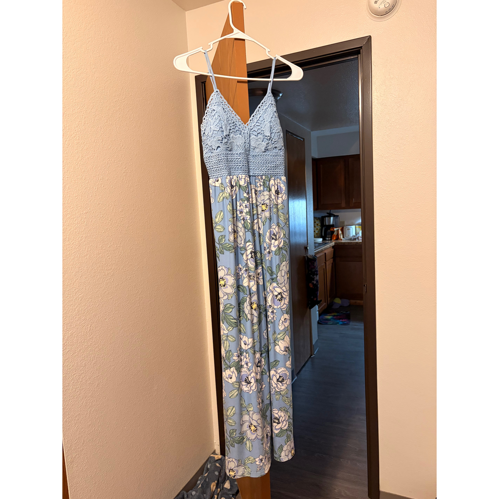 Unknown Blue Floral Long Dress Size Small in Black - Picture 1 of 2